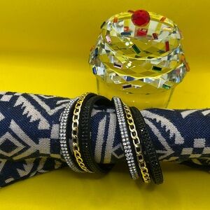 Silver gold & black Rhinestone Elegant Chain 3 Layered Leather Bracelet Boho …